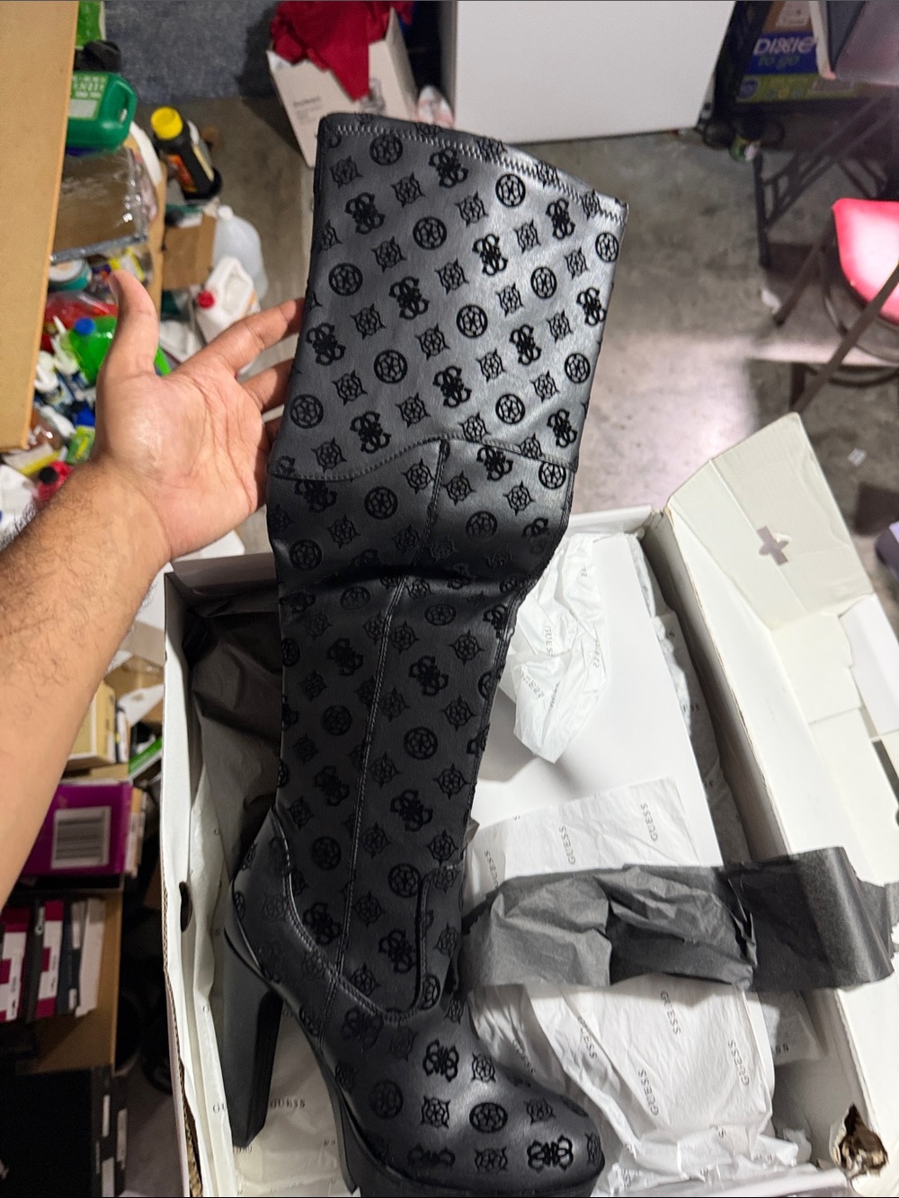 Guess Black Knee-High Logo-Print Men's Boots